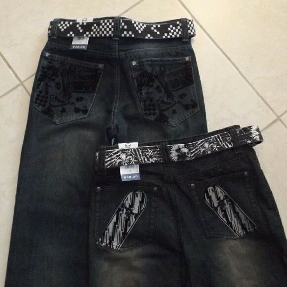 Two NWT Skullboards jeans w/ belts Boys Size 14 - Picture 7 of 8